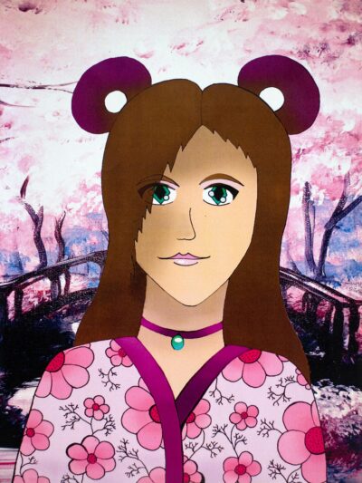 Student artwork of a manga self-portrait