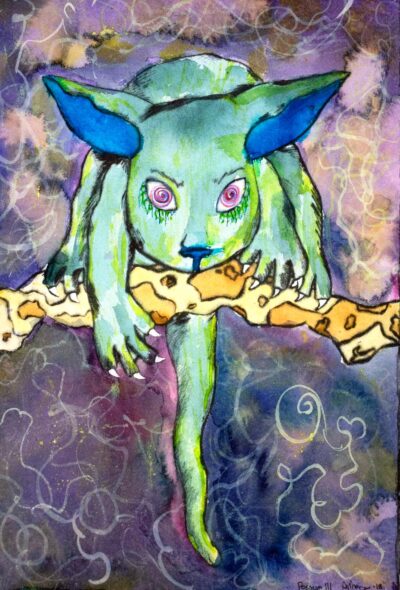 Student artwork of agreen possum