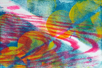 Student artwork of a rubber band print