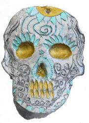 Student artwork of a ceramic skull