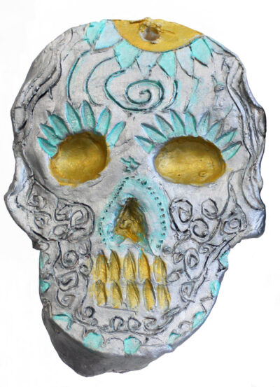 Student artwork of a ceramic skull