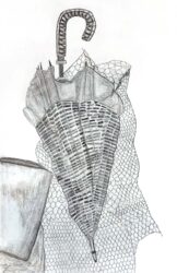 Student artwork of a still life with umbrella