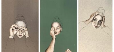 Student artwork of a portrait triptych