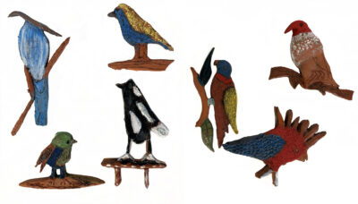 Student artwork of terracotta birds