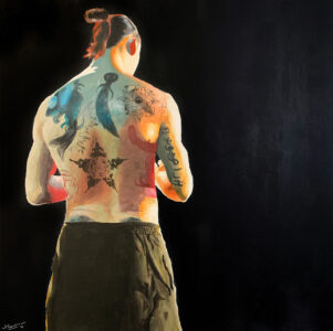 Student artwork of a tattooed back