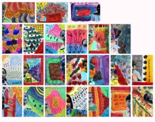 Student artwork of personal trading cards