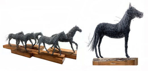 Student artwork of wire horse sculptures