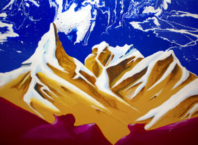 Student artwork of a snowy mountain