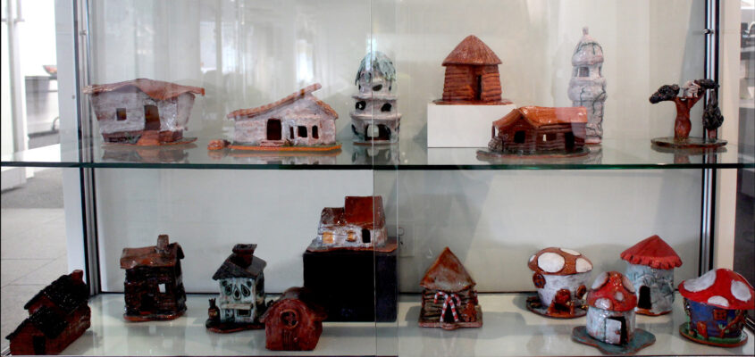 Student artwork of a ceramic house