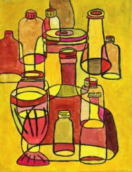 Student artwork still life with bottles