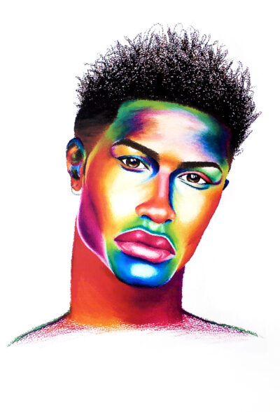 Digital print of artwork, by Dennah Ross, Year 12, Christian College Geelong Student artwork of a portrait in colour