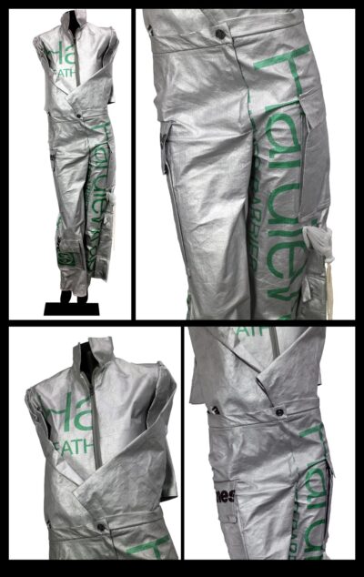 Harpies building wrap, by Tiarna Bett, Year 12, Christian College Geelong Student artwork of pants made from building wrap