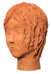 Unglazed clay, by Ariel de Bruijne, Year 9, Melbourne Rudolf Steiner School Student artwork of a clay bust