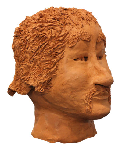 Unglazed clay, by Tony Song, Year 9, Melbourne Rudolf Steiner School Student artwork of a clay bust