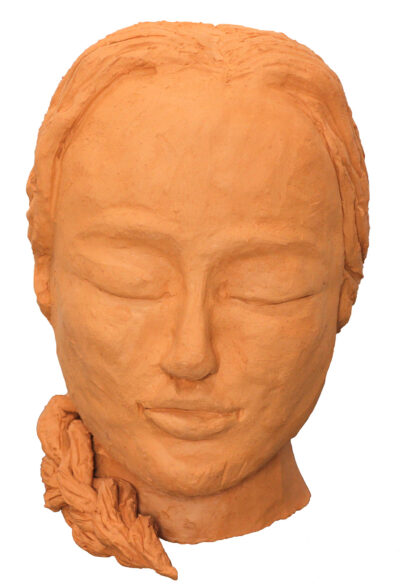 Unglazed clay by Maia Barnett, Year 9, Melbourne Rudolf Steiner School Student artwork of a clay bust