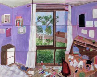 Acrylic paint on canvas board by Chloe Tomaras, Year 12, Methodist Ladies’ College (MLC) Student artwork of a bedroom