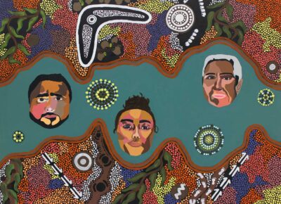 Acrylic on plywood by Jemma Jones, Year 11, Methodist Ladies’ College (MLC) Student artwork in an Indigenous style