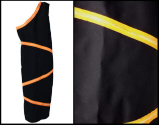 Textile, black neoprene with hand-painted zips by Posh Eddy, Year 12, Methodist Ladies’ College (MLC) Student artwork of a neoprene dress