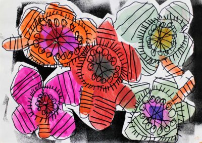 Printed acrylic on paper with marker detail by Connor Engelberts, Prep, Overnewton Anglican Community College Student artwork of flower