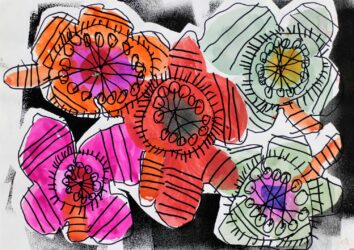 Printed acrylic on paper with marker detail by Connor Engelberts, Prep, Overnewton Anglican Community College Student artwork of flower