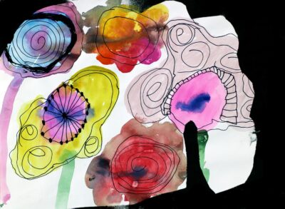 Printed acrylic on paper with marker detail by Bibek Singh, Prep, Overnewton Anglican Community College Student artwork of flower