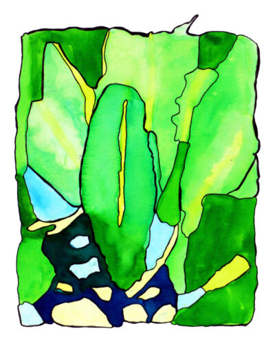 Watercolour by Debbie Pastor, Year 8, The King David School Student artwork of watercolour green leaves