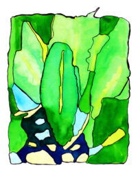 Watercolour by Debbie Pastor, Year 8, The King David School Student artwork of watercolour green leaves