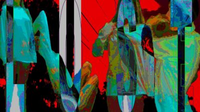 Digital image print on paper by Jonah Epstein, Year 12, The King David School Student artwork of silhouettes in colour