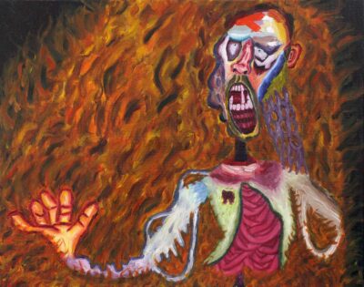 Oil on canvas by Erin Padowitz, Year 11, The King David School Student artwork of a surrealist dissolving body