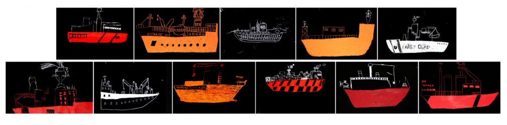 Mixed Media on Acrylic and Paper, a group project by Year 4 students, St Andrew’s Christian College Student artwork of sea vessels