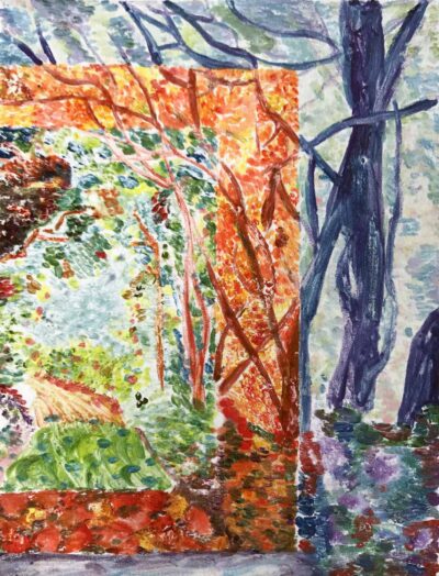 Monoprint and textured paper by Sophie Tao, Year 9, Strathcona Baptist Girls Grammar School Student artwork of seasonal landscape