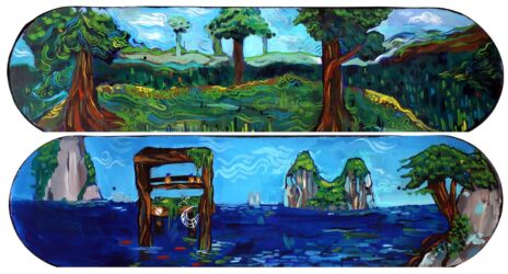 Acrylic on Skatedeck by Ruby Harris, Year 11, Mentone Girls’ Grammar School Student artwork of Van Gogh inspired skateboards