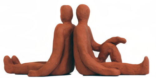 Terracotta Clay by Sarah Whyte, Year 10, Trinity Lutheran College Student sculpture of two people sitting back to back