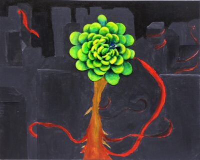 Mixed Media on Canvas Board by Zoe Stafilis, Year 8, Kilvington Grammar School Student artwork of a tree