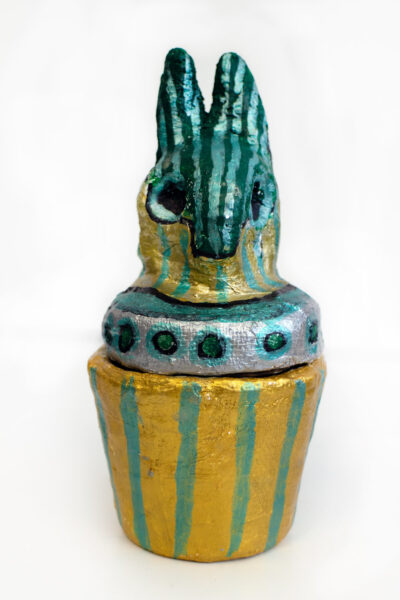 Terracotta and Acrylic Paint by Melike Karatepe, Year 7, Sirius College Student artwork of a canopic jar