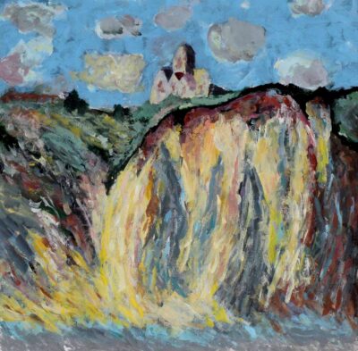 Acrylic on Paper by Aida Ismail, Year 10, Sirius College Student artwork of house on a hill