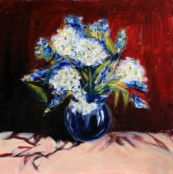 Oil on Canvas by Winter Lin, Year 10, St Andrew’s Christian College Student artwork of a vase of flowers
