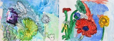 Acrylic on Paper with Markers on Acetate, a group project by Prep students, Lakeside College Student artwork of flowers