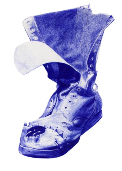 Blue Biro on Paper by Lara De Felice, Year 10, Carey Baptist Grammar School Student artwork of a boot