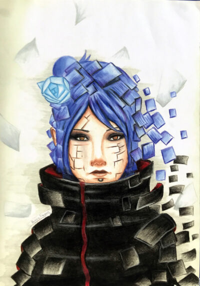 Coloured Pencil on Paper by Hamza Naveed, Year 10, Sirius College Student artwork of a futuristic portrait