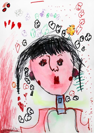 Mixed Media on Paper by Sayuni Mendis, Prep, Aitken College Student artwork of a girl with black hair