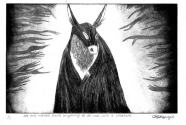 Intaglio Print on Paper by Caitlin McKenzie, Year 12, The Hamilton and Alexandra College Student artwork of a monster