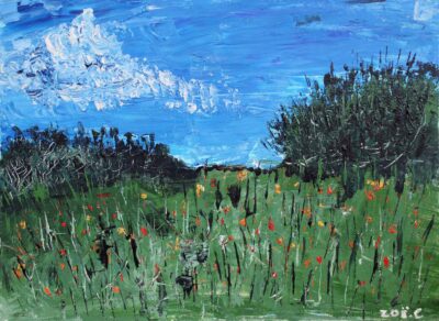 Oil on canvas by Zoe Christofides, Year 9, Strathcona Baptist Girls Grammar School Student artwork of a poppy field