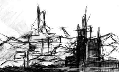 Charcoal on Paper by Monique Lansell, Year 9, St Michael’s Grammar School Student artwork of abstract powerlines