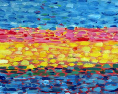 Acrylic on canvas by Lizzie Duver, Year 9, The Hamilton and Alexandra College Student artwork of an abstract sunset