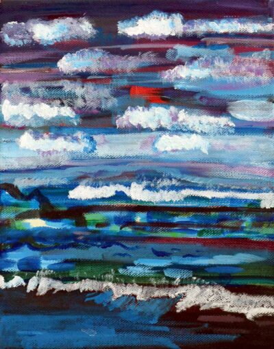 Acrylic on Canvas by Kate Delany, Year 10, The Hamilton and Alexandra College Student artwork of cloudy sunset