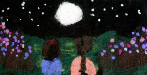 Felted Wool by Yue Gan, Year 7, Mentone Girls’ Grammar School Student artwork of two girls looking at the moon