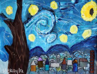 Pastel, Paint and Collage on Paper by Mekayla Marinelli, Year 6, The Maharishi School Student artwork of Van Gogh's Starry Night