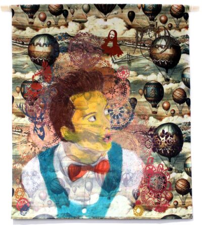 Mixed Media on Canvas by Jasmine Harrington, Year 11, Aitken College Student artwork of curious portrait of a man