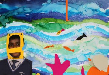 Mixed Media on Paper by Kosala Senarath Yapa, Year 3, Lakeside College Student artwork of a student in a seascape